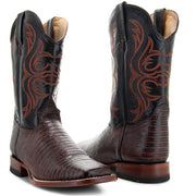 Soto Boots Men's Lizard Print Square Toe Cowboy Boots H8002 Brown