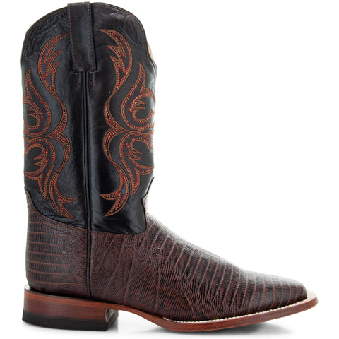 Soto Boots Men's Lizard Print Square Toe Cowboy Boots H8002 Brown