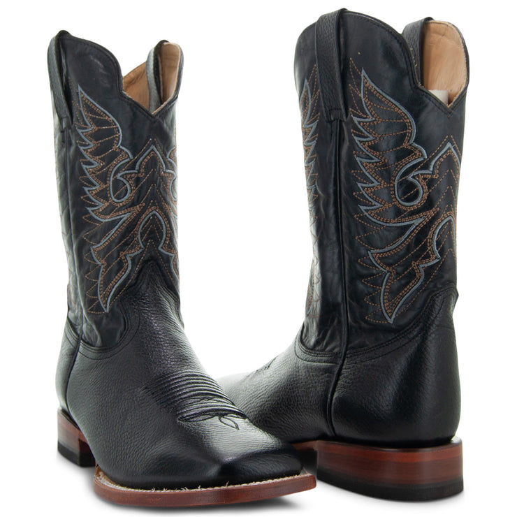 Soto Boots Men's Lizard Print Square Toe Cowboy Boots H8002 Black