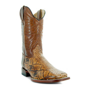 Soto Boots Men's Brown Python Print Square Toe Cowboy Boots H8004 - Soto Boots