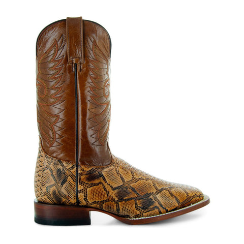 Soto Boots Men's Brown Python Print Square Toe Cowboy Boots H8004 - Soto Boots