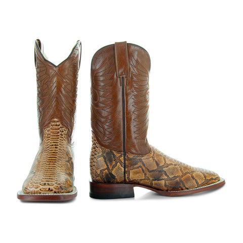 Soto Boots Men's Brown Python Print Square Toe Cowboy Boots H8004 - Soto Boots