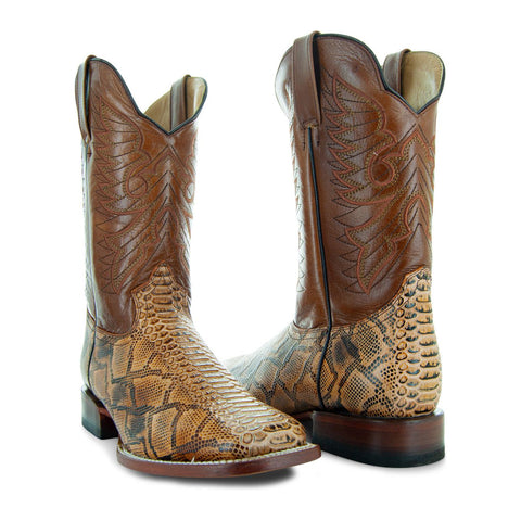 Soto Boots Men's Brown Python Print Square Toe Cowboy Boots H8004 - Soto Boots