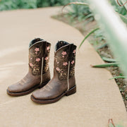 Soto Boots K3008 Girls Brown Floral Square Toe Cowboy Boots - Soto Boots