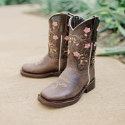 Soto Boots K3008 Girls Brown Floral Square Toe Cowboy Boots - Soto Boots