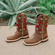 Soto Boots K3009 Girls Red Rose Square Toe Cowboy Boots - Soto Boots
