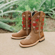 Soto Boots K3009 Girls Red Rose Square Toe Cowboy Boots - Soto Boots