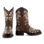 Soto Boots K3010 Girls Brown Embroidered Square Toe Cowboy Boots