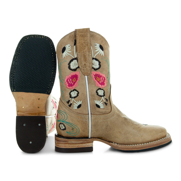 Leather Western Soto Bootskids Broad Square Toe Ostrich Print