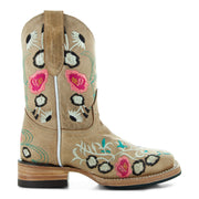 Soto Boots K3011 Girls Sand Floral Embroidered Square Toe Cowboy Boots