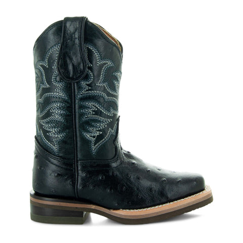 Soto Boots Kids Black Ostrich Print Cwoboy Boots K4006 - Soto Boots