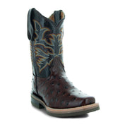 Soto Boots Kids Cognac Ostrich Print Cwoboy Boots K4006 - Soto Boots