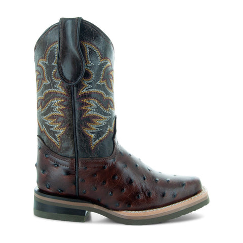 Soto Boots Kids Cognac Ostrich Print Cwoboy Boots K4006 - Soto Boots