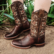 Soto Boots Brown Embroidered Floral Square Toe Cowgirl Boots M4006 - Soto Boots