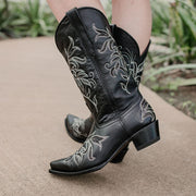 Soto Boots Womens Floral Embroidered Inlay Cowgirl Boots M50049 Black - Soto Boots