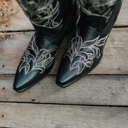 Soto Boots Womens Floral Embroidered Inlay Cowgirl Boots M50049 Black - Soto Boots