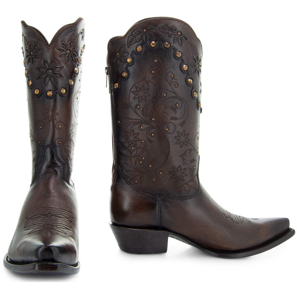 Soto Boots Womens Brown Zippered Burnished Cowgirl Boots M50050 Soto Boots