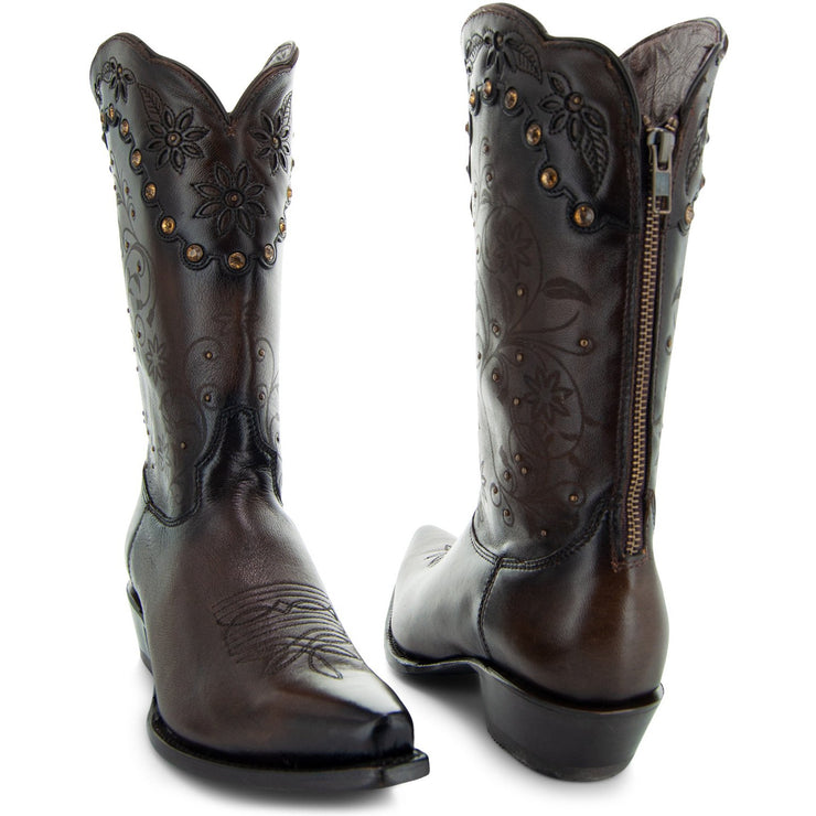 Soto Roper Boots Soto Boots Womens Brown Zippered Burnished Cowgirl Boots M50050 | Soto ...