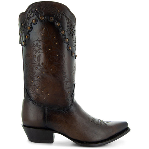 Soto Boots Womens Brown Zippered Burnished Cowgirl Botos M50050