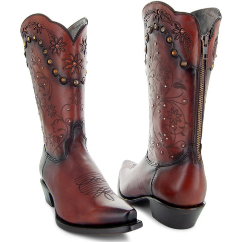 Soto Boots Womens Cognac Zippered Burnished Cowgirl Botos M50050