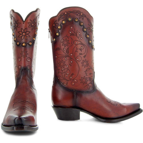 Soto Boots Womens Cognac Zippered Burnished Cowgirl Botos M50050