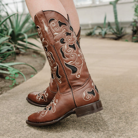 Soto boots Womens Brown Inlay Cowboy Boots M50052 - Soto Boots