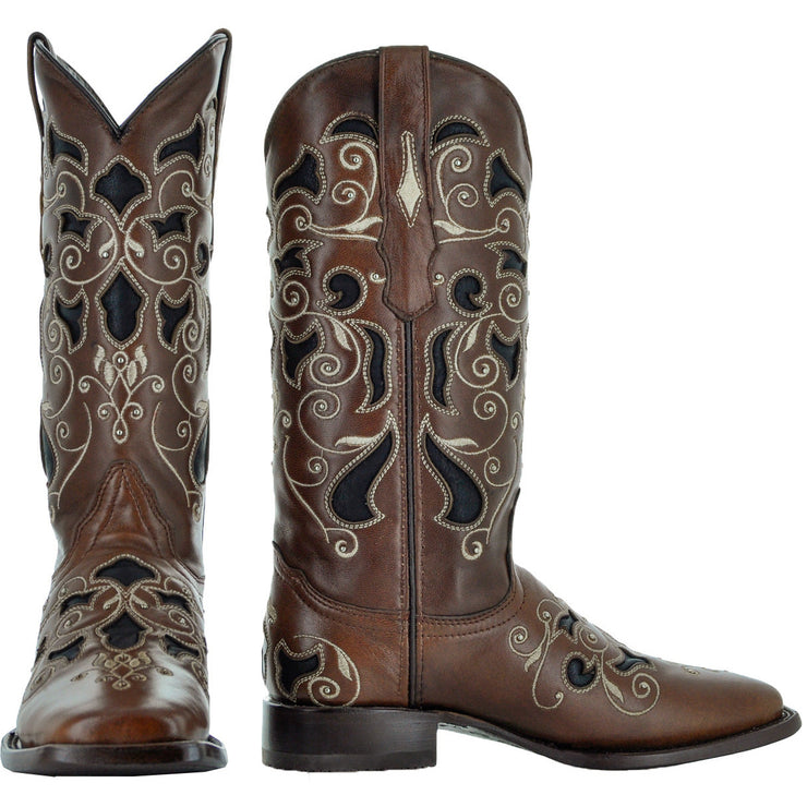 Soto boots Womens Brown Inlay Cowboy Boots M50052