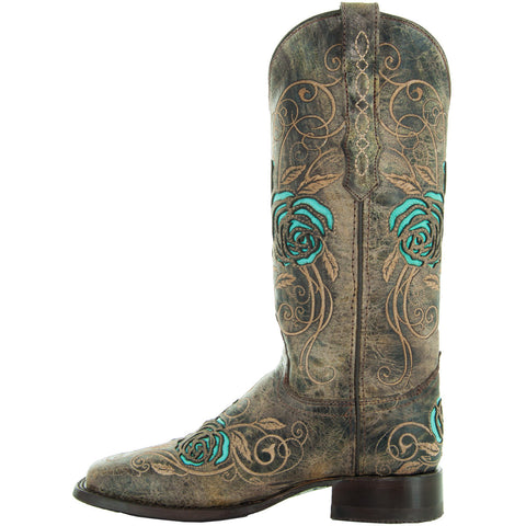 Soto Boots Square Toe Turquoise Rose Country Cowgirl Boots M50032