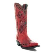 Soto Boots Womens Red and Black Inlay Snip toe Cowgirl Boots M50064