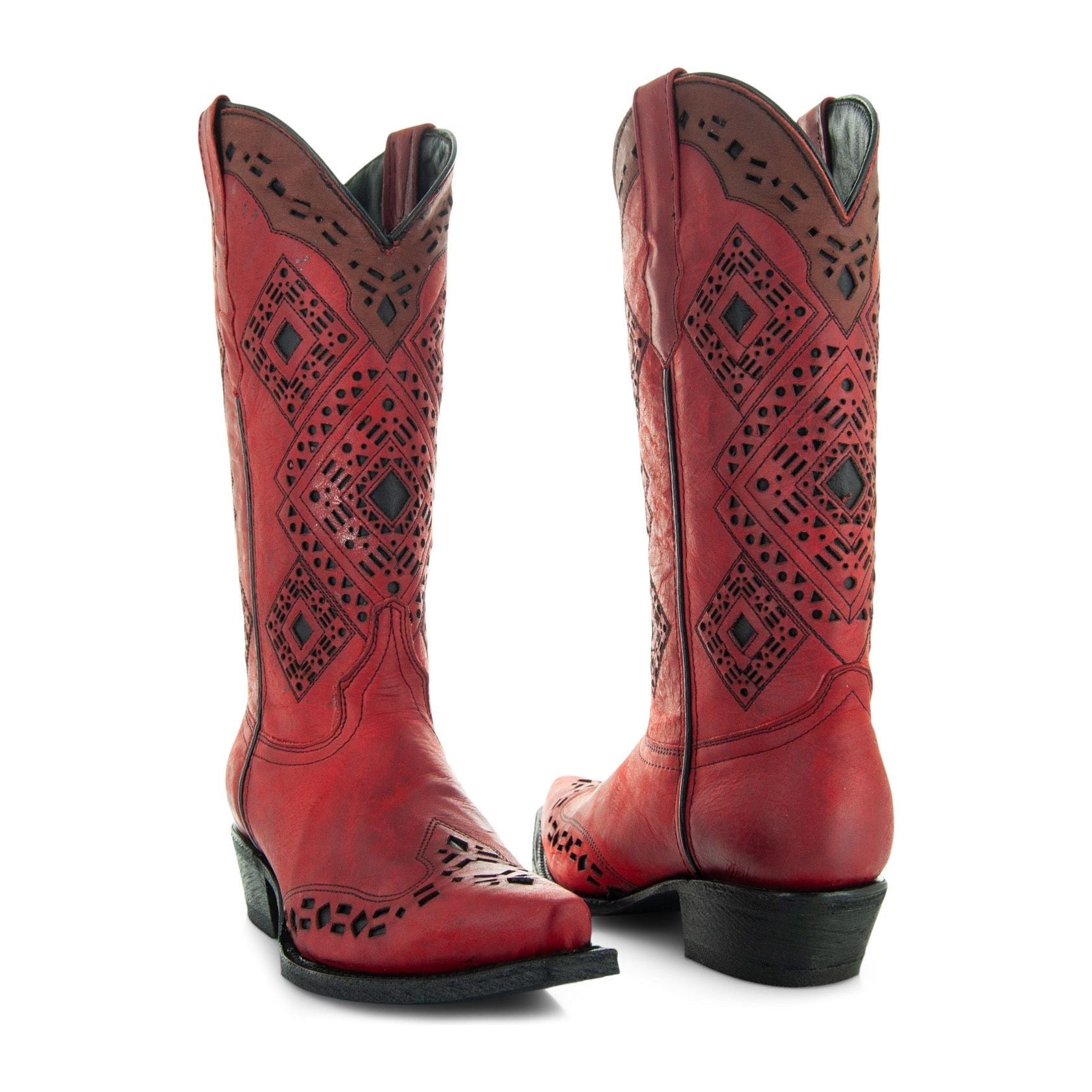Soto Boots Womens Red and Black Inlay Snip toe Cowgirl Boots