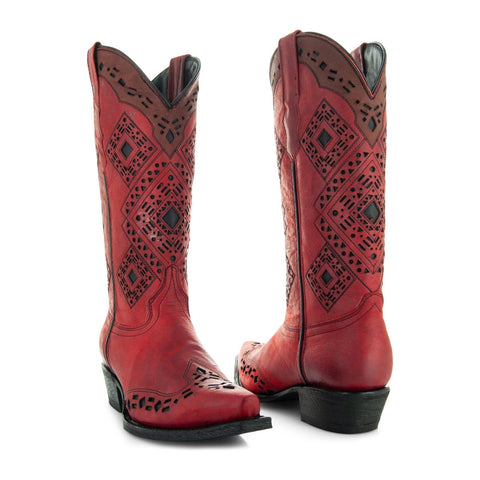 Soto Boots Womens Red and Black Inlay Snip toe Cowgirl Boots M50064