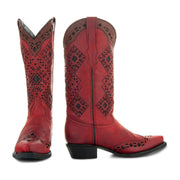 Soto Boots Womens Red and Black Inlay Snip toe Cowgirl Boots M50064