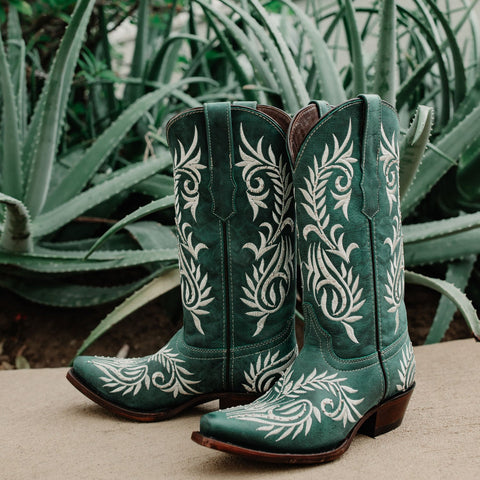 Soto Boots Womens Turquoise Floral Embroidery Cowgirl Boots M50065