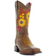 Soto Boots Women's Sunflower Embroidery Square Toe Cowgirl Boots M9005