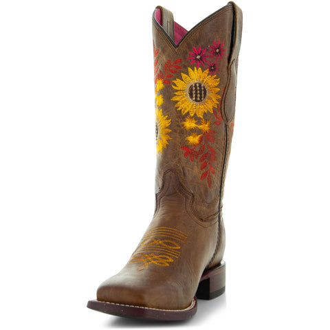 Soto Boots Women's Sunflower Embroidery Square Toe Cowgirl Boots M9005