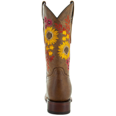 Soto Boots Women's Sunflower Embroidery Square Toe Cowgirl Boots M9005