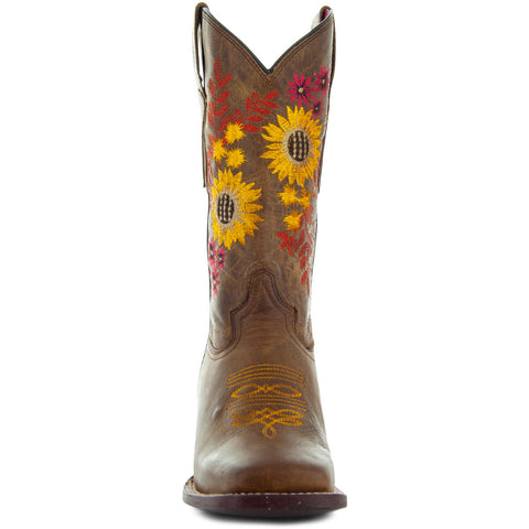Soto Boots Women's Sunflower Embroidery Square Toe Cowgirl Boots M9005