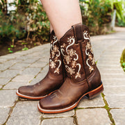 Soto Boots Womens Flower Embroidery Square Toe Boots M4007 