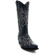 Soto Boots Womens Floral Embroidered Inlay Cowgirl Boots M50049 Black - Soto Boots