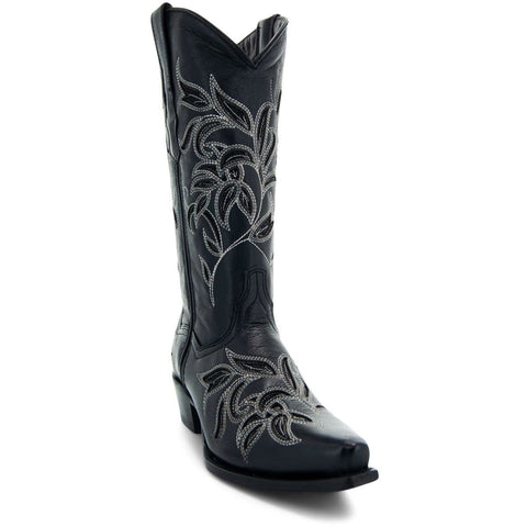 Soto Boots Womens Floral Embroidered Inlay Cowgirl Boots M50049 Black - Soto Boots