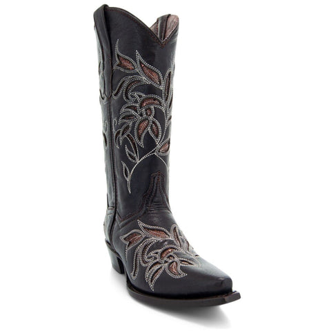 Soto Boots Womens Floral Embroidered Inlay Cowgirl Boots M50049 Brown - Soto Boots