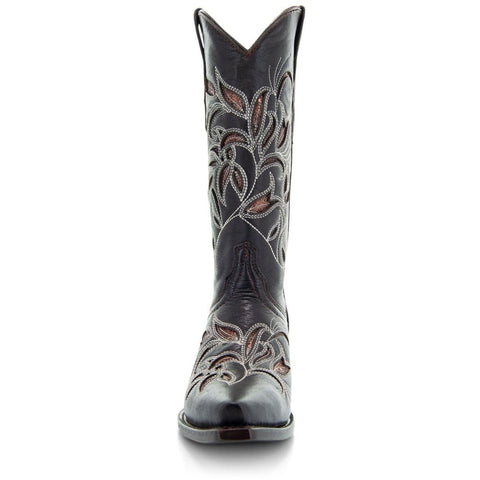 Soto Boots Womens Floral Embroidered Inlay Cowgirl Boots M50049 Brown - Soto Boots