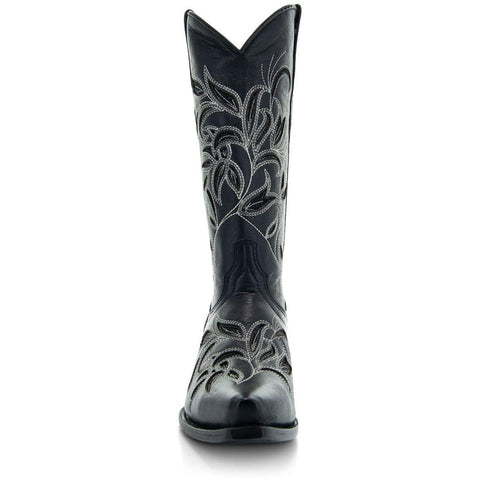 Soto Boots Womens Floral Embroidered Inlay Cowgirl Boots M50049 Black - Soto Boots
