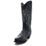 Soto Boots Womens Floral Embroidered Inlay Cowgirl Boots M50049 Black - Soto Boots