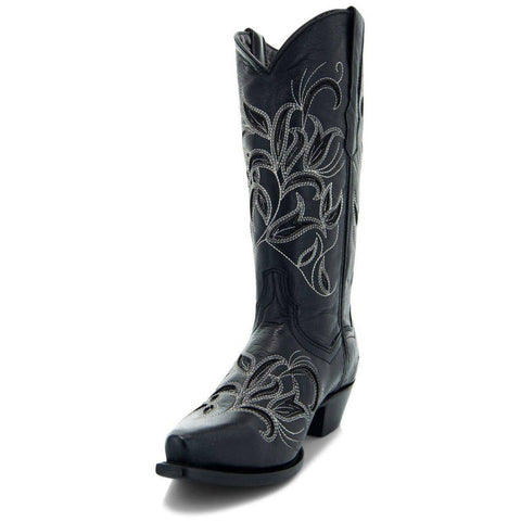Soto Boots Womens Floral Embroidered Inlay Cowgirl Boots M50049 Black - Soto Boots